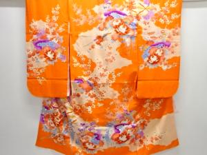 地紙に草花模様刺繍子供着物(重ね衿・長襦袢付き)